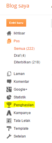 cara memunculkan tab penghasilan di blogger, cara memunculkan tombol earning blogspot